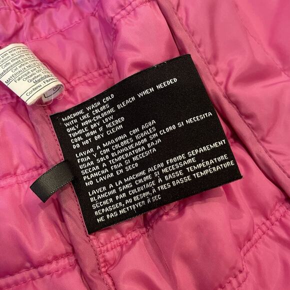 GUESS Pink Quilted Women’s Puffer Zip-Up Jacket Silver Heart Detail Size XL - Picture 10 of 12